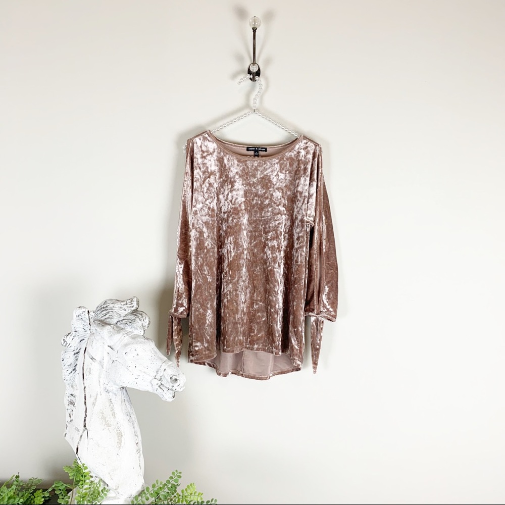 Cable & Gauge crushed velvet arm slit top medium